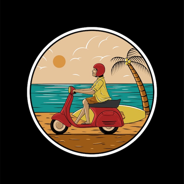 El hombre en scooter en la playa