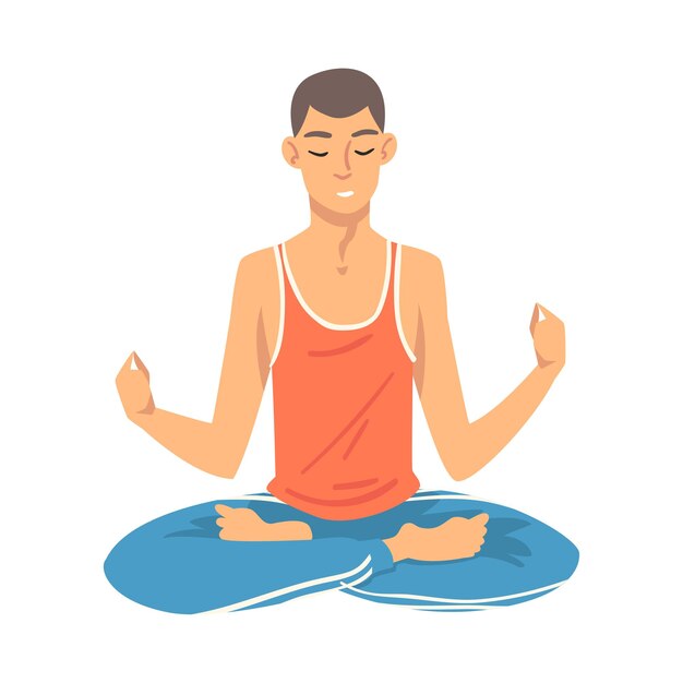 Hombre seguro el equilibrio con meditación relajación ilustración vectorial de dibujos animados