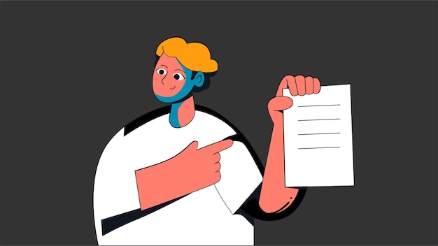 Hombre señala una ilustración plana del documento