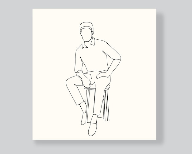 hombre sentado en el arte de la línea de la silla o ilustración continua de una línea
