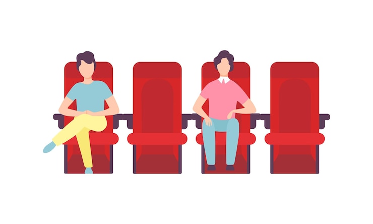 Vector hombre sentado en un cine o sala de cine viendo una película para entretenimiento ilustración vectorial