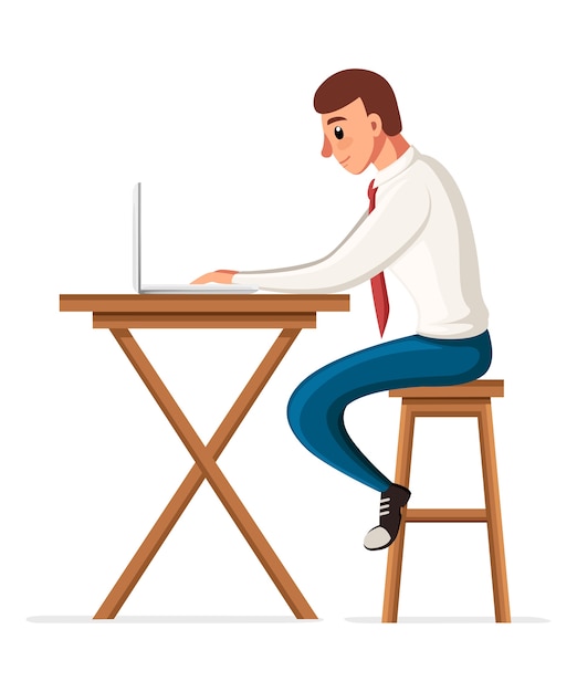 Hombre sentado en el escritorio y trabajando en equipo portátil