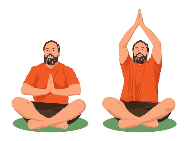 Hombre sentado en posición de loto Conjunto de posturas de loto para yoga