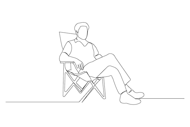 Hombre sentado en una silla dibujo de línea continua ilustración vectorial