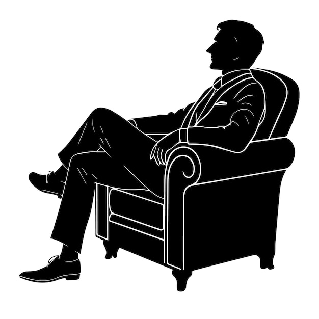 Un hombre sentado en un sillón vector silueta