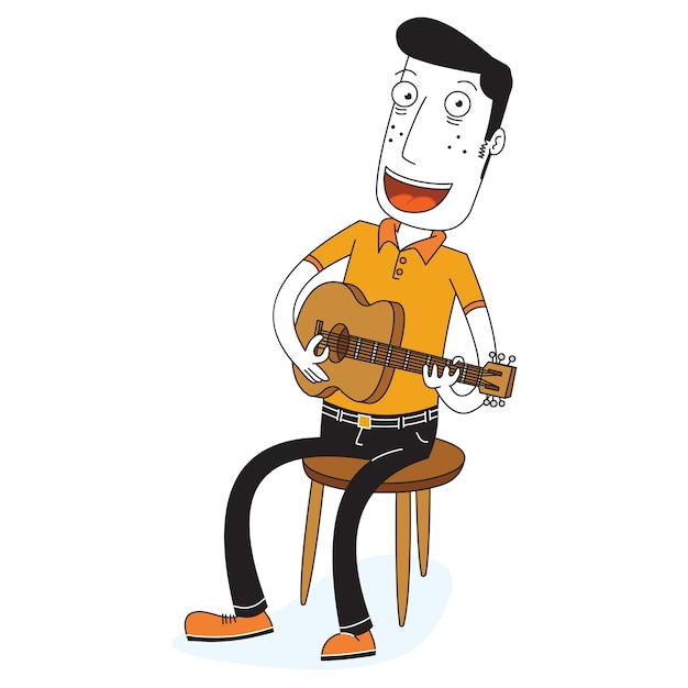 Vector el hombre está sentado y tocando una guitarra