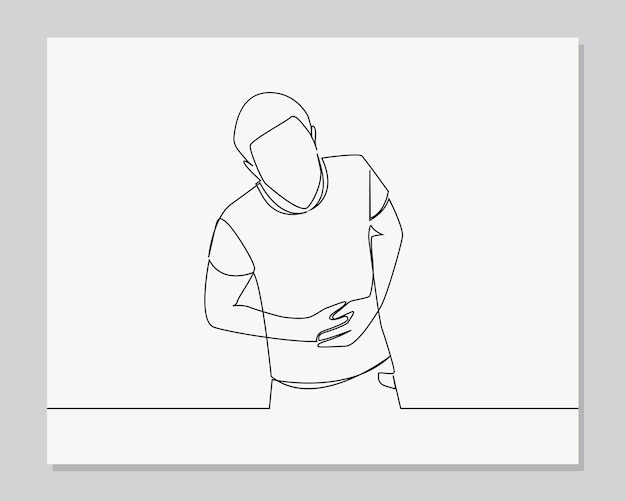 Hombre con sentimientos dolorosos sosteniendo el vientre ilustración de una línea continua