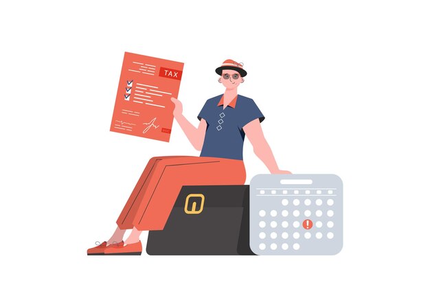 Un hombre se sienta y cuenta impuestos Elemento aislado para presentación Ilustración vectorial