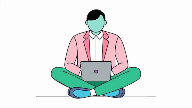 un hombre se sienta frente a una computadora portátil con un hombre en su regazo y tiene una computadora portable en su regacho