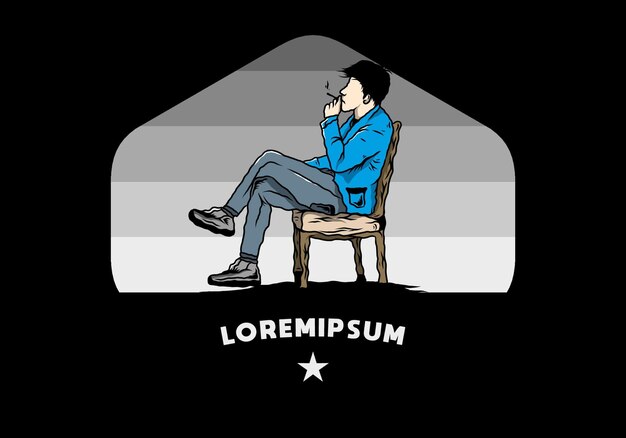 El hombre se sienta en la silla y fuma cigarrillos ilustración