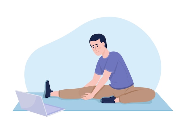 Hombre siguiendo entrenamiento en línea 2D vector ilustración aislada