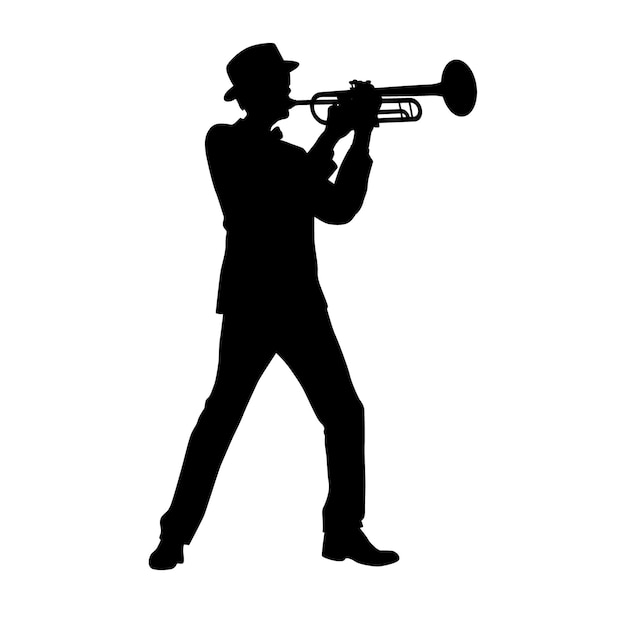 Hombre con silueta de trompeta Trompetista Músico toca la trompeta jazz Trompetista de silueta