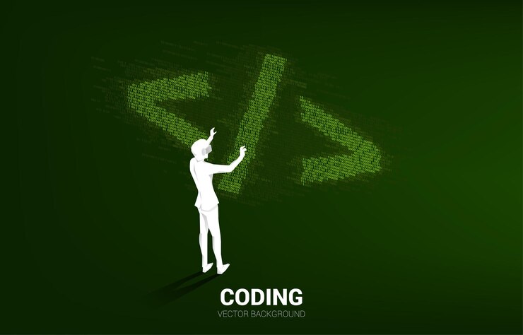 Vector el hombre silueta usa una etiqueta de programación de desarrollo de software de gafas vr con estilo de matriz de uno y cero dígitos concepto de tecnología de realidad virtual digital y ar