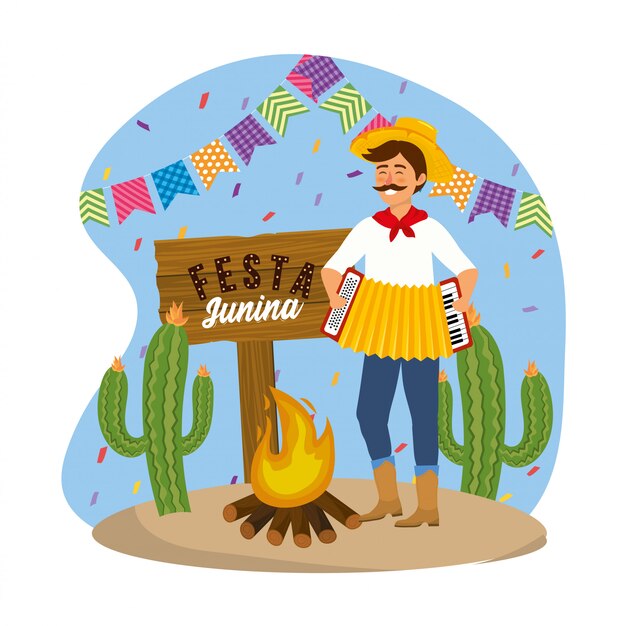 Hombre con sombrero con acordeón