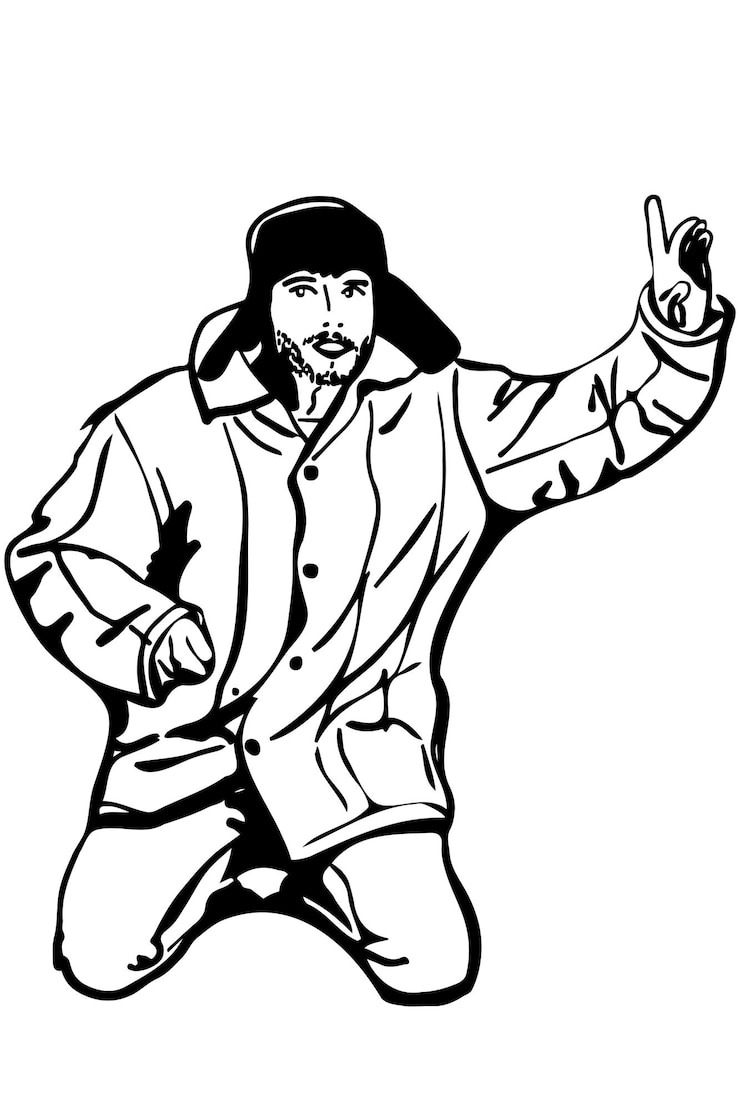 Vector el hombre con un sombrero de invierno levantó un dedo para llamar la atención.