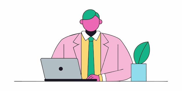 un hombre con un sombrero verde está trabajando en una computadora portátil