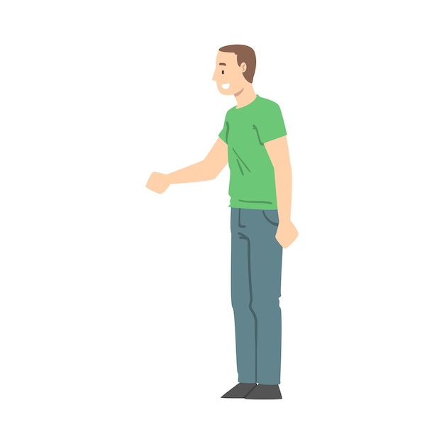 Hombre sonriente estrechando la mano como breve saludo o despedida Tradición Ilustración vectorial