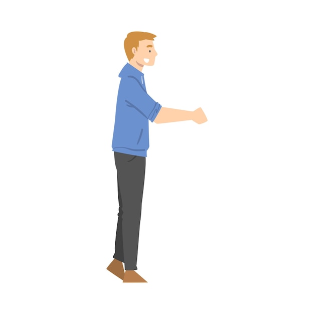 Hombre sonriente estrechando la mano como breve saludo o despedida Tradición Ilustración vectorial