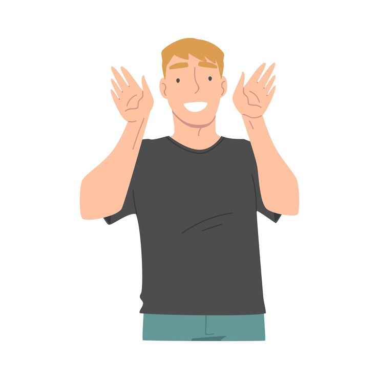 Vector hombre sonriente personaje agitando la mano como saludo y gesto de saludo ilustración vectorial