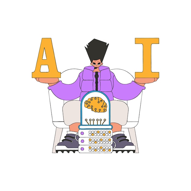 Un hombre sosteniendo cartas de AI, ilustración sobre un tema de AI.