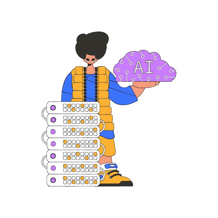 Vector hombre sosteniendo cerebro ai, arte vectorial.