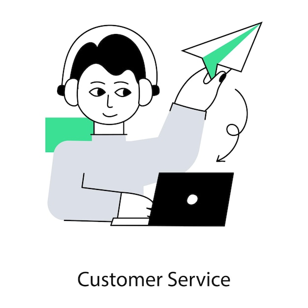 Un hombre sostiene un avión de papel y un texto que dice servicio al cliente.