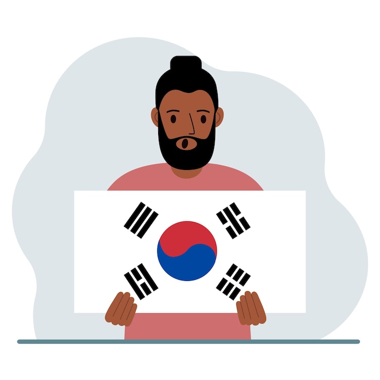 Vector un hombre sostiene la bandera de corea del sur el concepto de demostración nacional fiesta día de la independencia o patriotismo nacionalidad