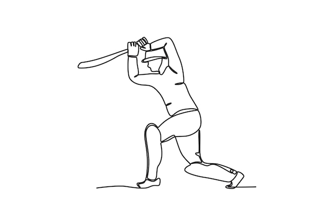Un hombre sostiene un bate sobre su cabeza Dibujo en línea de Cricket