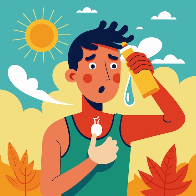 un hombre sostiene una botella de spray y las palabras el sol está en la imagen