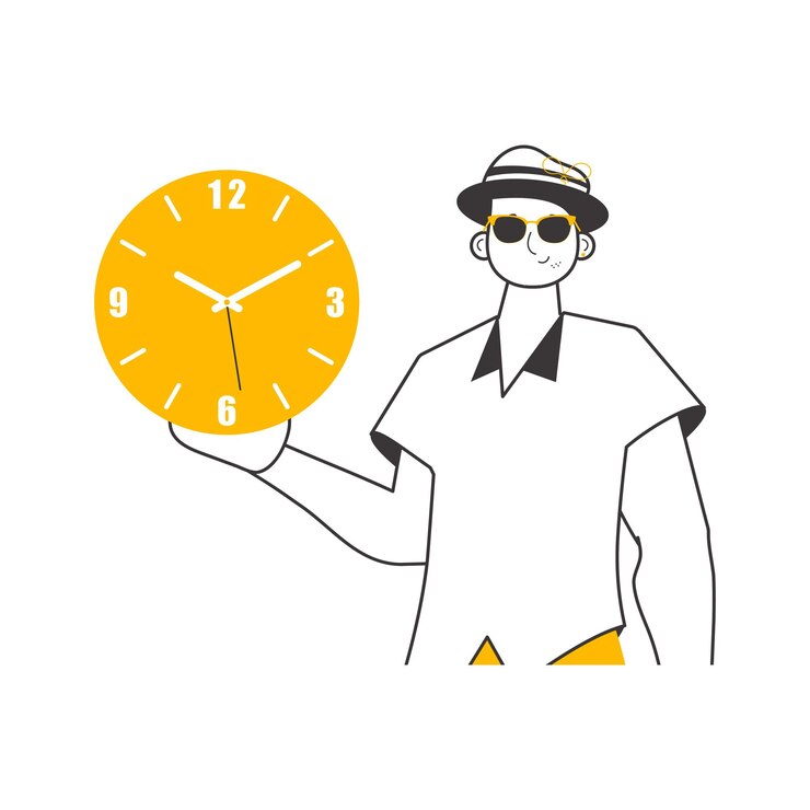 Vector el hombre sostiene un reloj concepto de gestión del tiempo estilo de moda lineart ilustración vectorial aislada