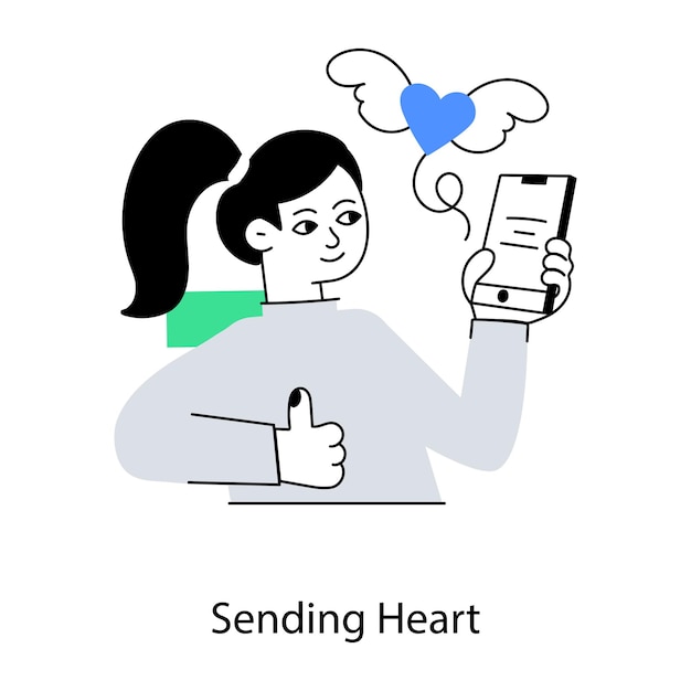 Un hombre sostiene un teléfono y un corazón con las palabras Enviar corazón.