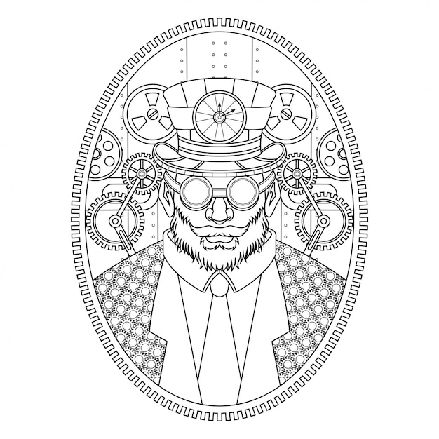 Hombre Steampunk Ilustración Estilo Lineal