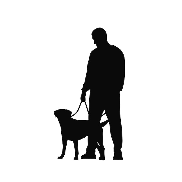 Hombre con su perro amor mascota silueta amante de mascotas