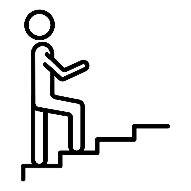 Un hombre sube el icono de las escaleras Esquema de un hombre sube el icono de vector de las escaleras para el diseño web aislado sobre fondo blanco