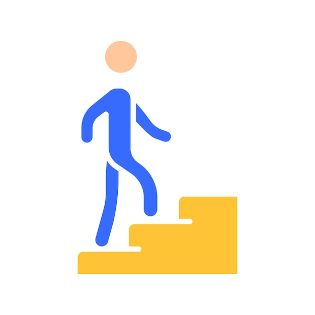 Hombre subiendo escaleras icono de línea señales de limpieza en movimiento signos advertencia logística icono de color vectorial sobre fondo blanco para negocios y publicidad