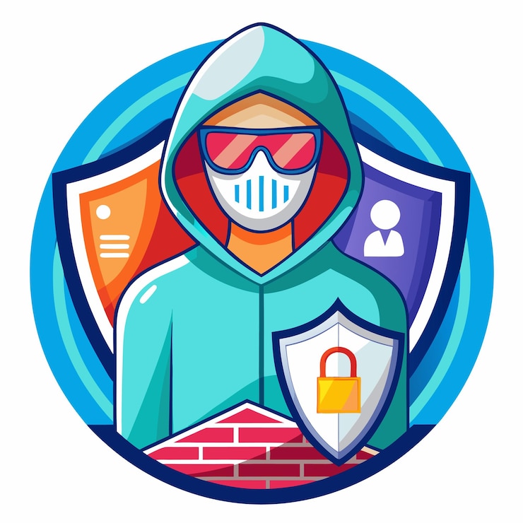 Vector un hombre con una sudadera con capucha y un escudo y escudo