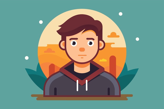 Un hombre con una sudadera con capucha de pie con un paisaje en el fondo Ilustra el concepto de segmentación de clientes en la publicidad digital