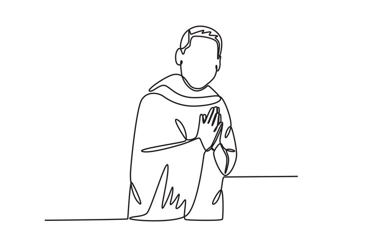 Vector un hombre con una tela de ihram hajj dibujo en línea