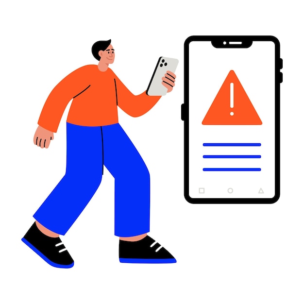 Hombre con teléfono móvil mirando una alerta