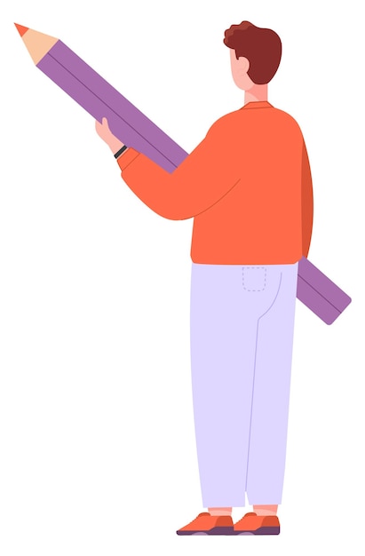 hombre, tenencia, grande, lápiz, persona creativa, trabajando