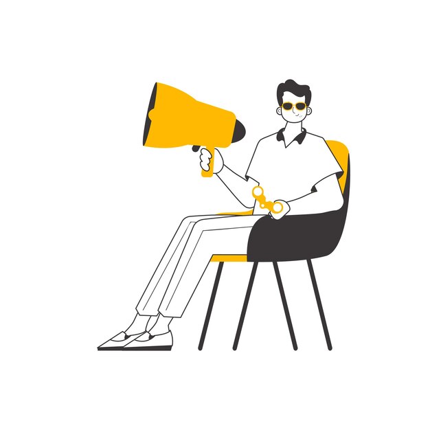 El hombre tiene una boquilla en las manos estilo lineal de moda ilustración vectorial aislada