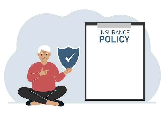 Un hombre tiene un cartel de póliza de seguro en sus manos El concepto de propiedad de seguro de vida o desastres naturales