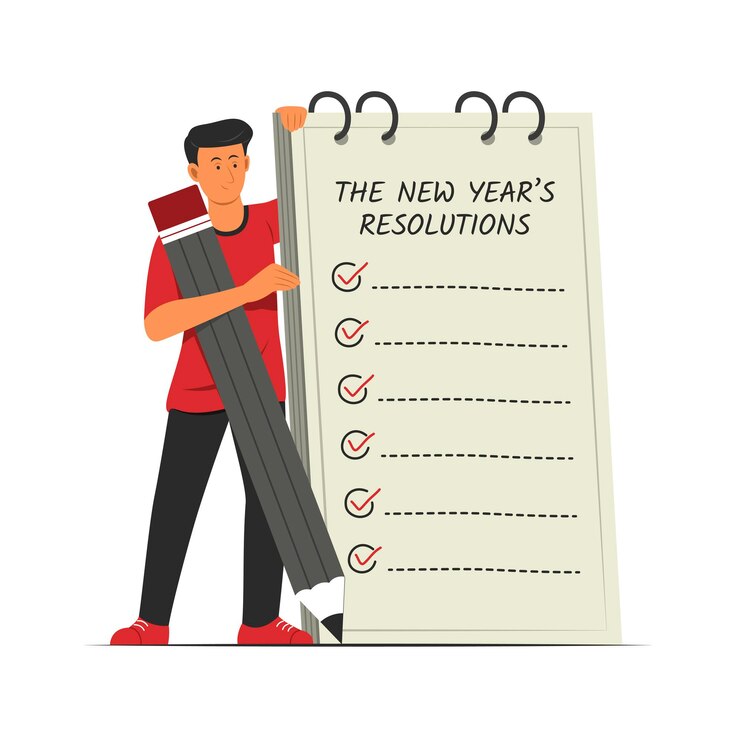 Vector el hombre tiene una lista de resoluciones de año nuevo