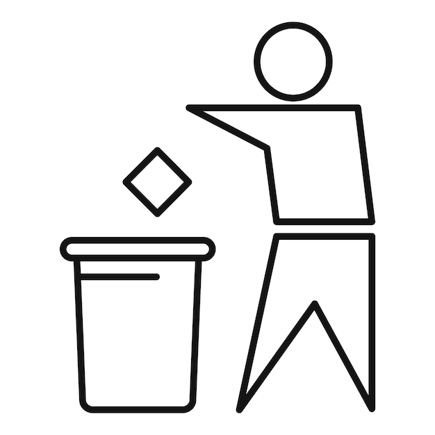 Hombre tirar icono de basura Contorno hombre tirar icono de vector de basura para diseño web aislado sobre fondo blanco