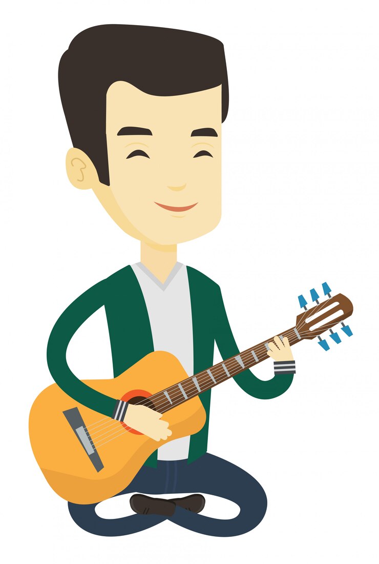 Vector hombre tocando la guitarra acústica.