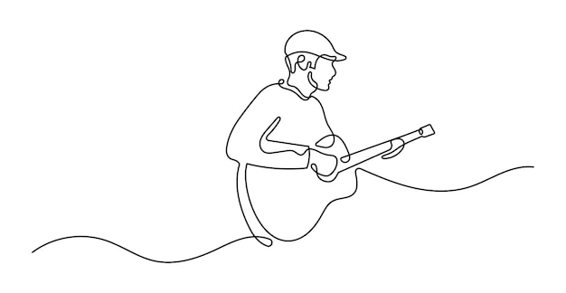 Vector hombre tocando la guitarra en línea arte de línea única continua línea editable