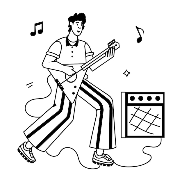 un hombre tocando una guitarra con notas de música en ella