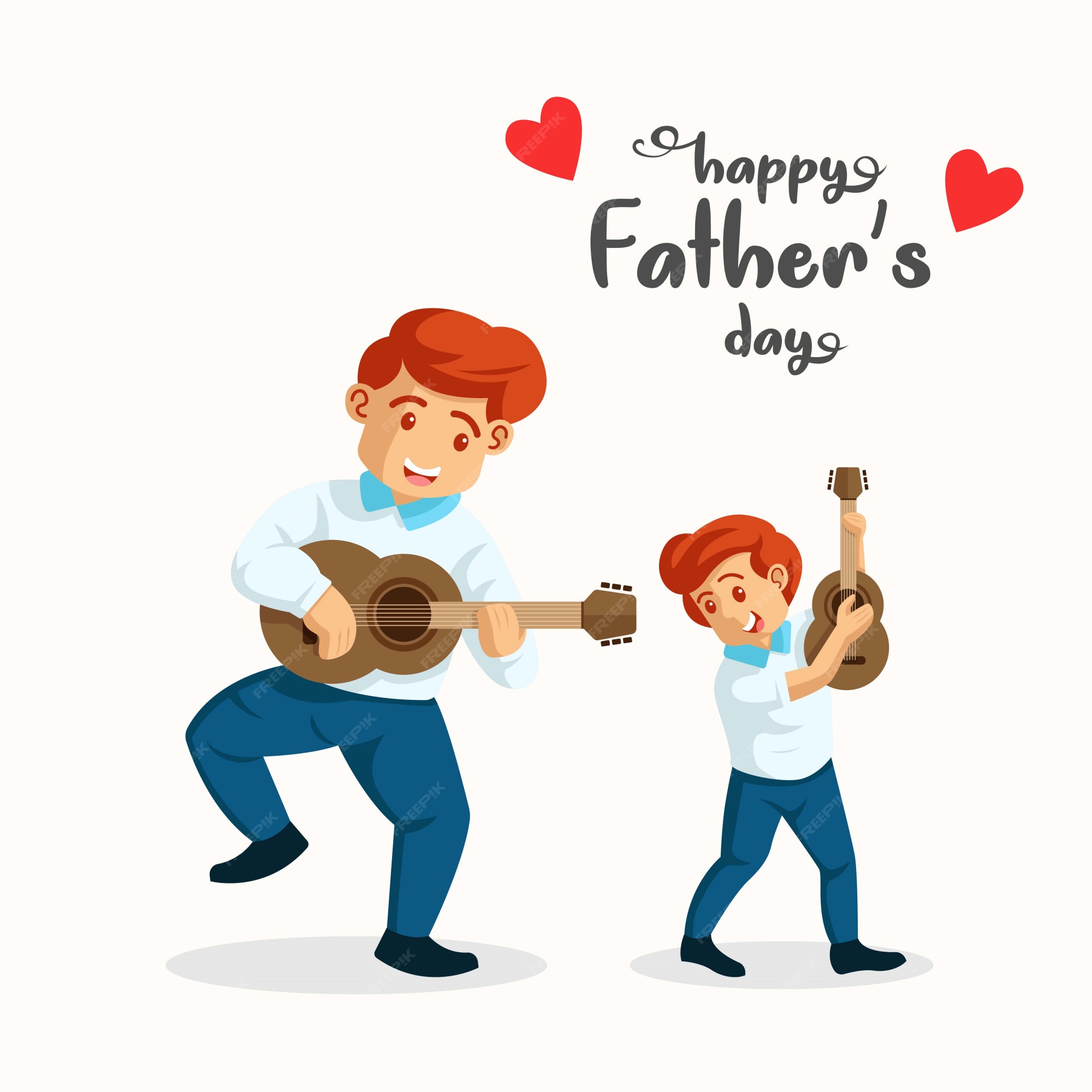 Hombre tocando la guitarra con su hijo. padre e hijo tocando música juntos.  pasatiempo con hijo. feliz dia del padre ilustración | Vector Premium