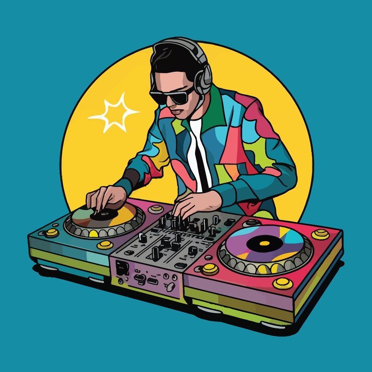 Vector un hombre tocando música con una camisa colorida en la parte de atrás de su camisa