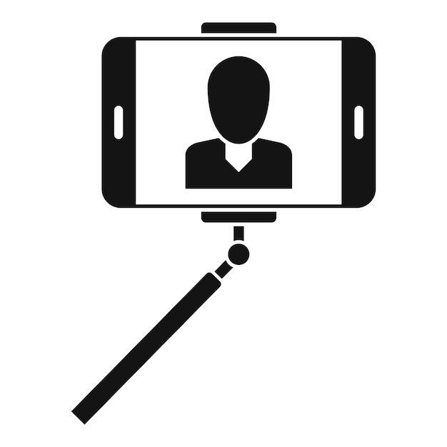 Hombre toma selfie icono monopodo Ilustración simple de hombre toma selfie monopodo icono vectorial para diseño web aislado en fondo blanco
